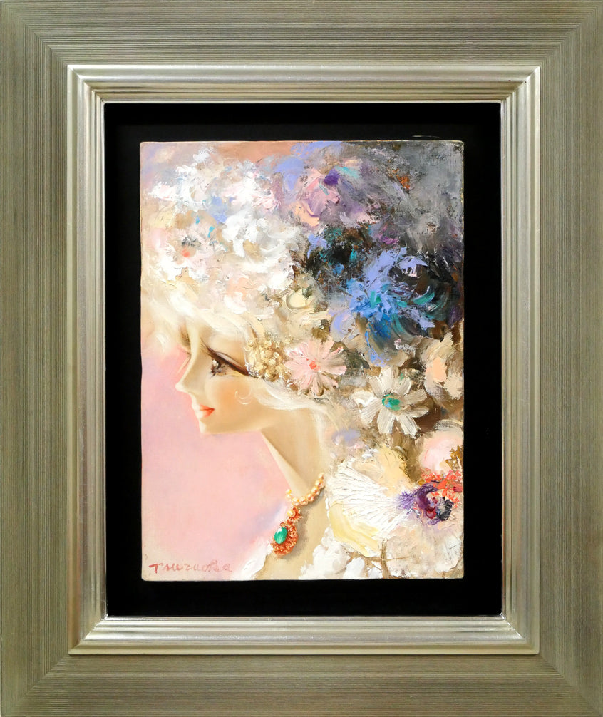 鶴岡義雄「マドモアゼル」油絵・F4号 絵画買取・販売の小竹美術