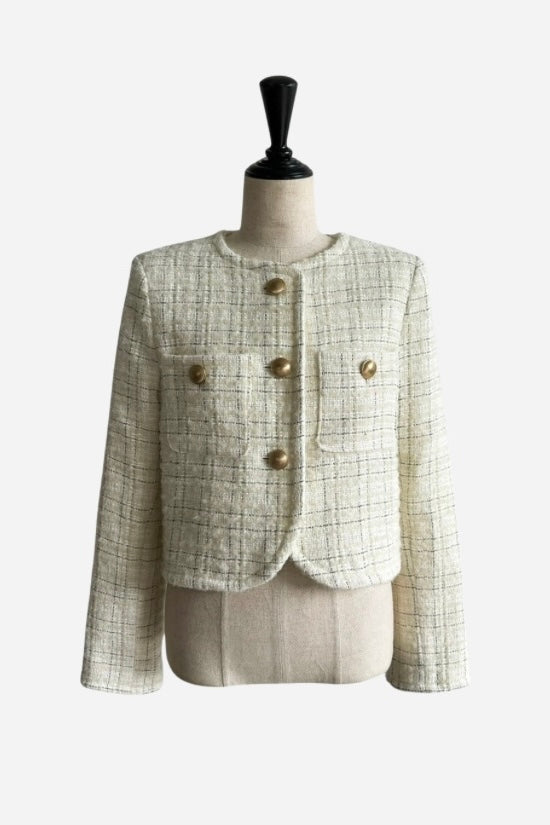 gold button check tweed jacket – shéller / シェリエ