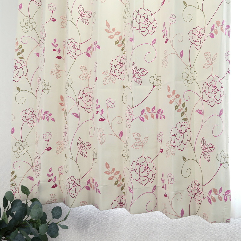 楽天市場】オーダーカーテン 北欧 花柄 ピンク kk394pi 遮光2級 240