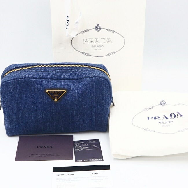 楽天市場】プラダ【PRADA】1NA021 デニムポーチ コスメポーチ ブルー