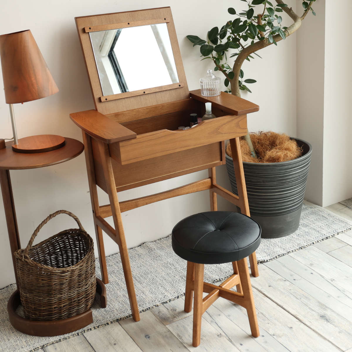 楽天市場】ドレッサー コンパクト デスク スツール付き 幅62cm OAKER