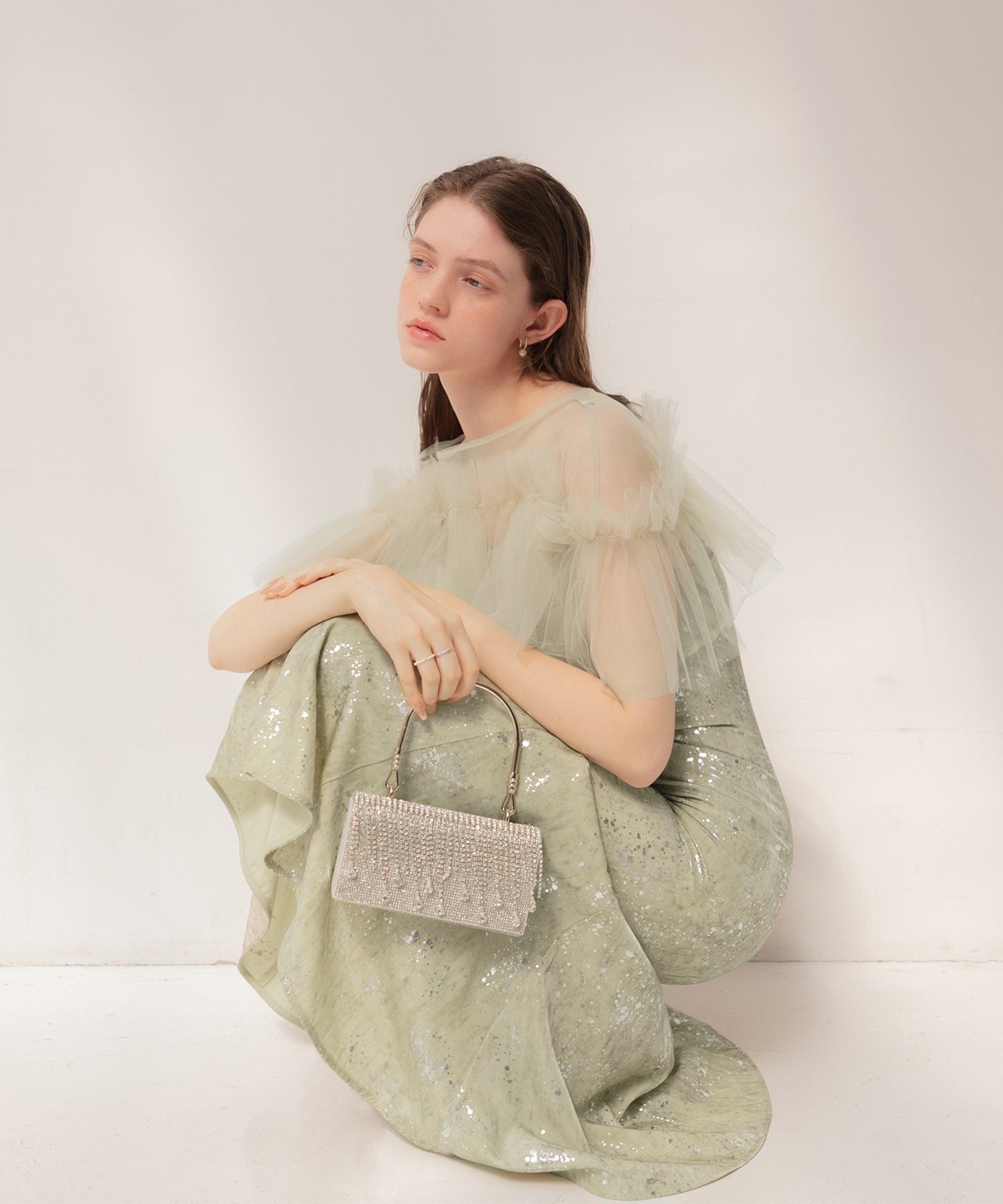 Leja｜LEJA-チュールフリルボレロペイントマーメイドワンピースドレス