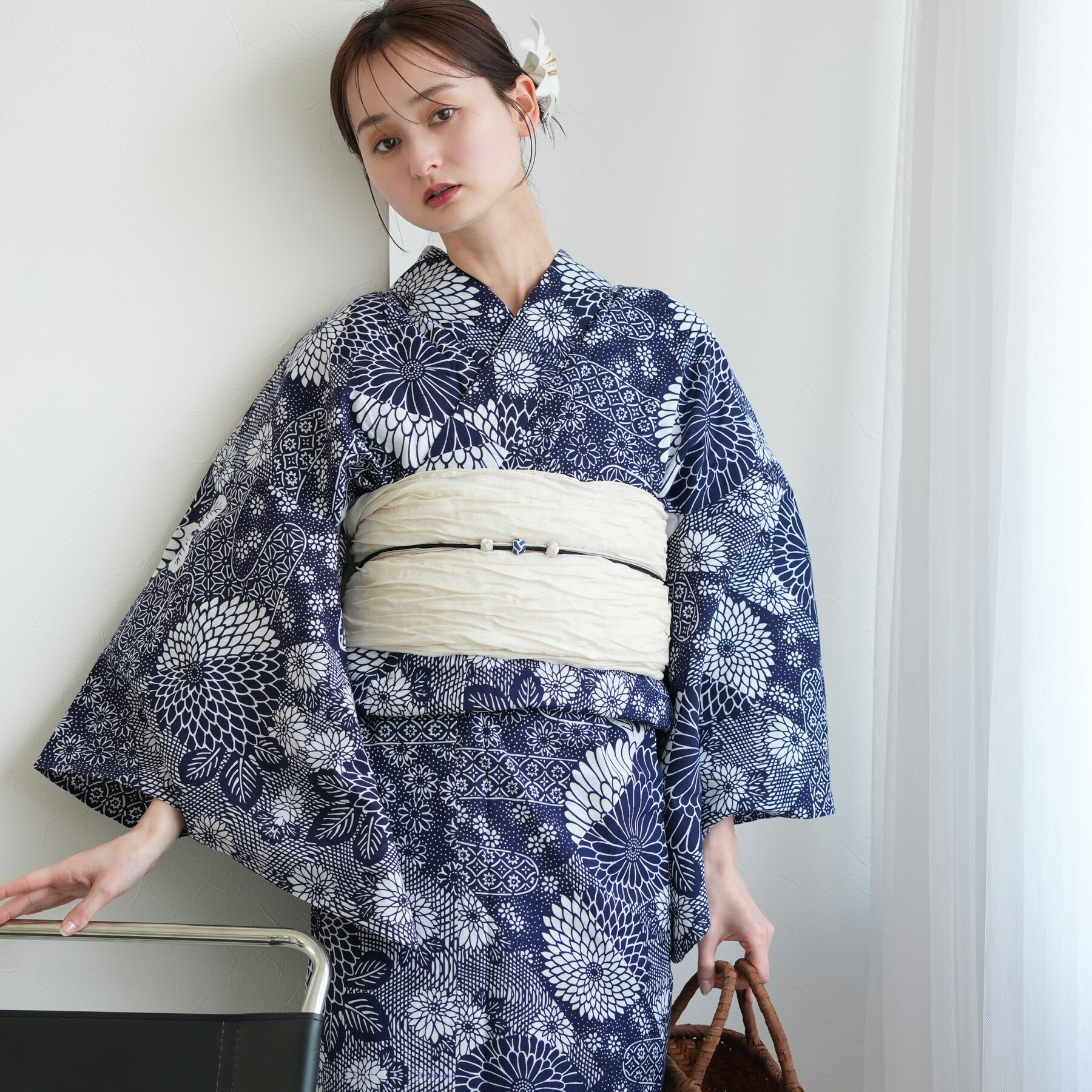 楽天市場】【utatane×注染工房 日本製小幅生地使用 浴衣3点セット 藍色