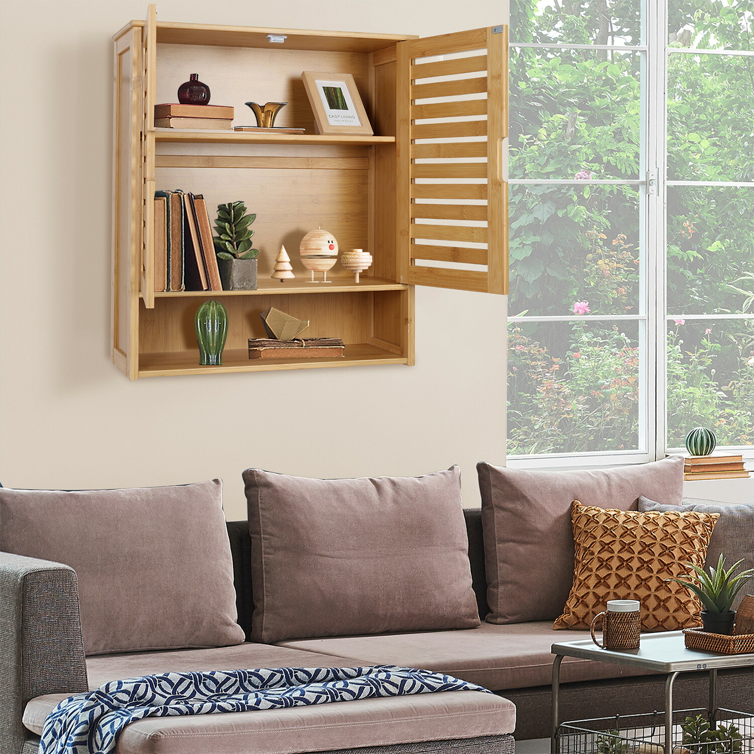 楽天市場】UNHO ウォールキャビネット 竹製 ボックス ウォールシェルフ