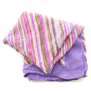 スカーフ ロゴ プリント ストライプ柄 総柄 シルク 紫 パープル ピンク