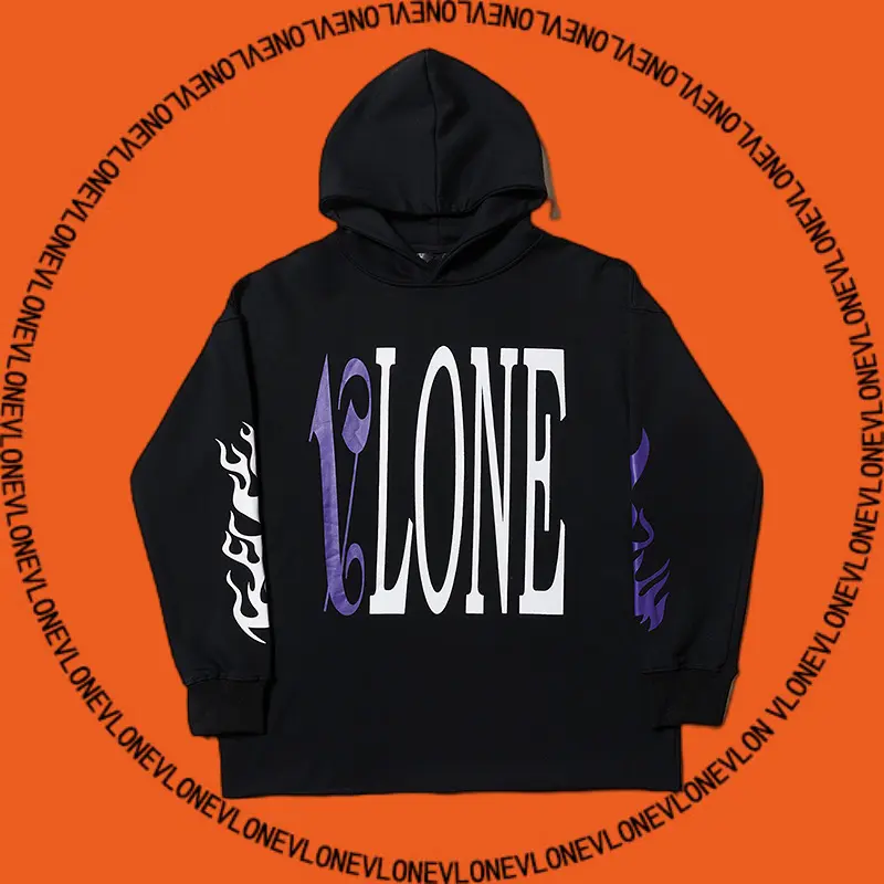 Vlone x Palm Angels Flame Staple Hoodie Black Purple - Vloneai.com
