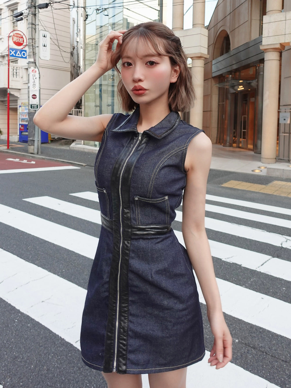 レザーコンビノースリデニムミニワンピース – Darich (ダーリッチ)