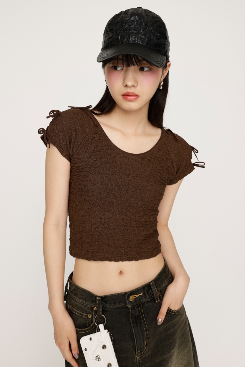 SLY | 2WAY RIBBON JQ トップス (Tシャツ・カットソー(半袖) ) |SHEL