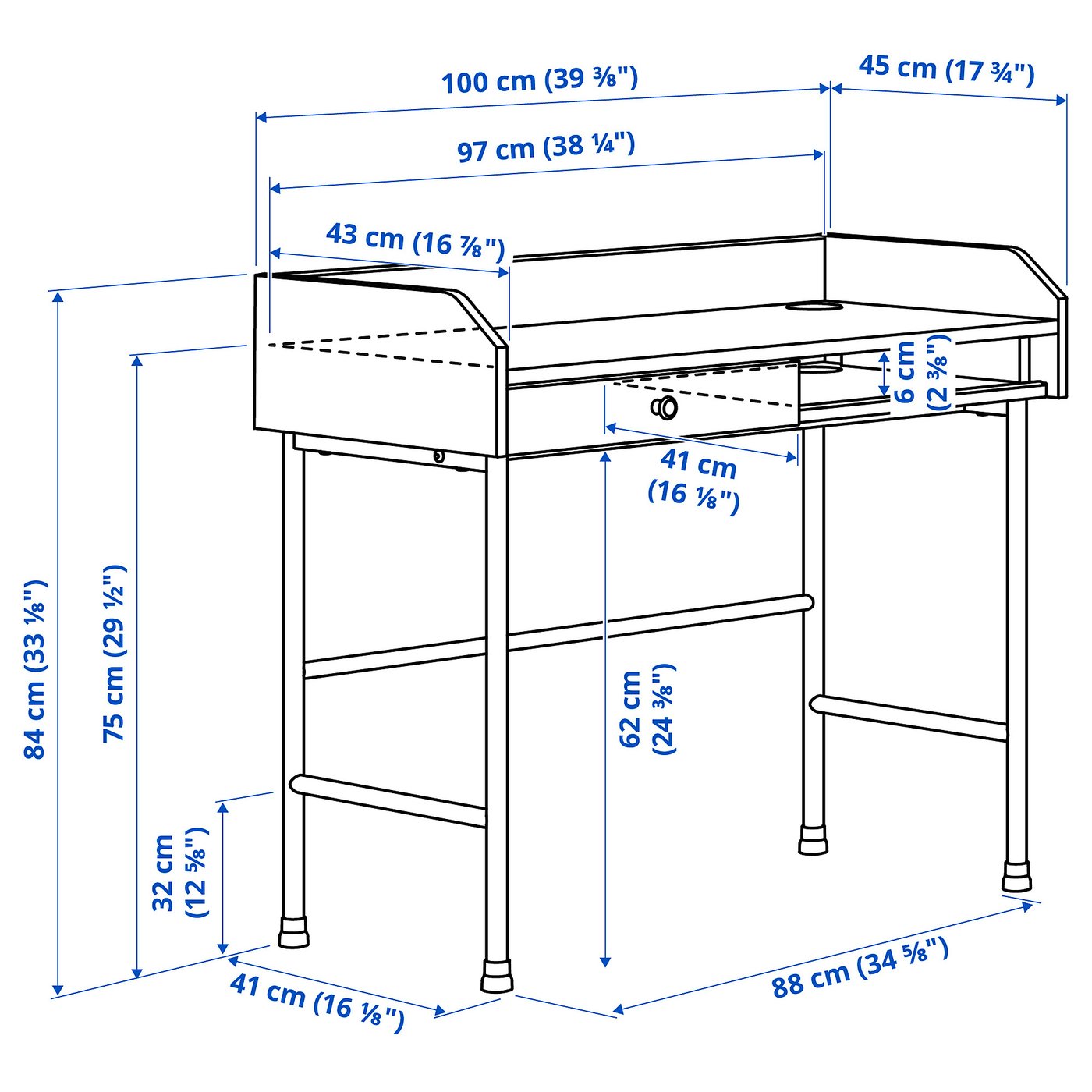 HAUGA desk, white, 393/8x177/8