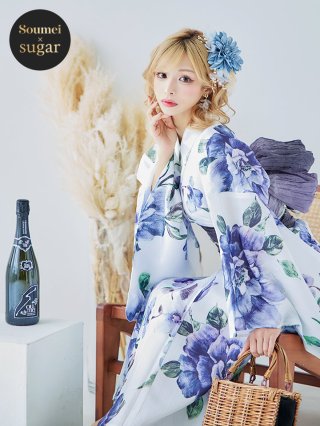 即日発送！】【浴衣】白地に水彩牡丹のクラシック浴衣 グラデーション