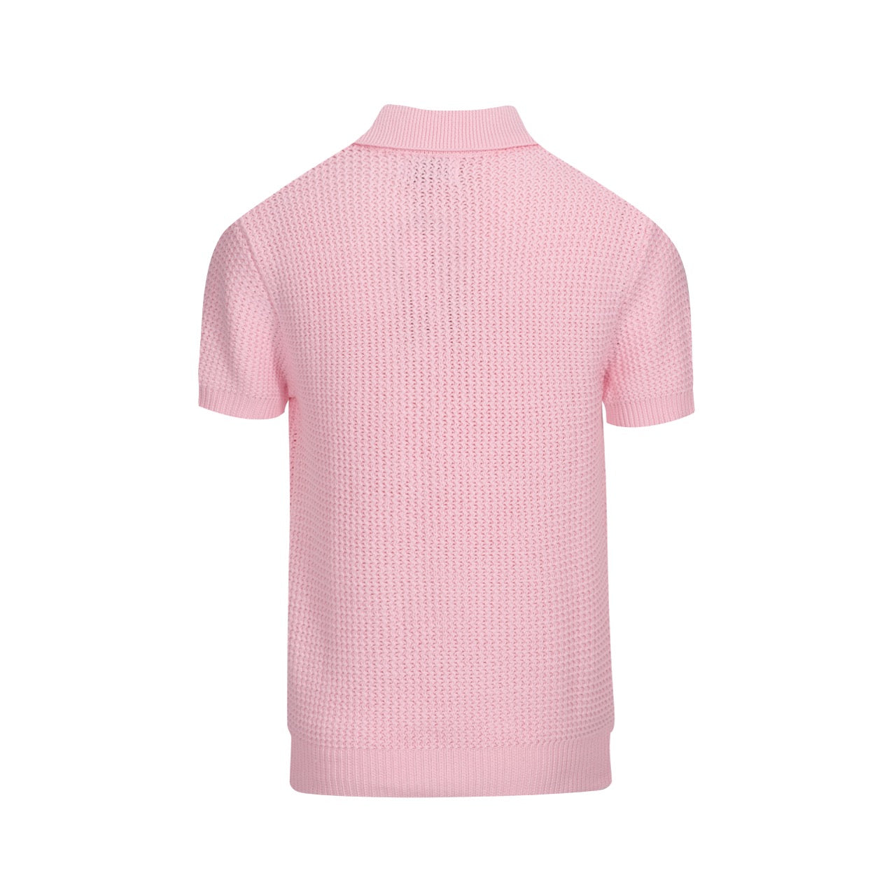 Men's 60s Pink Waffle Knit Polo | Retro Mod Lightweight V-Neck