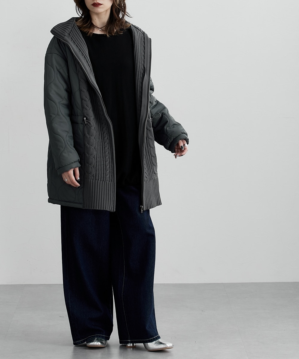 中綿キルティング切替ケーブル編みコート［Soiunique］ 通販【ニッセン】