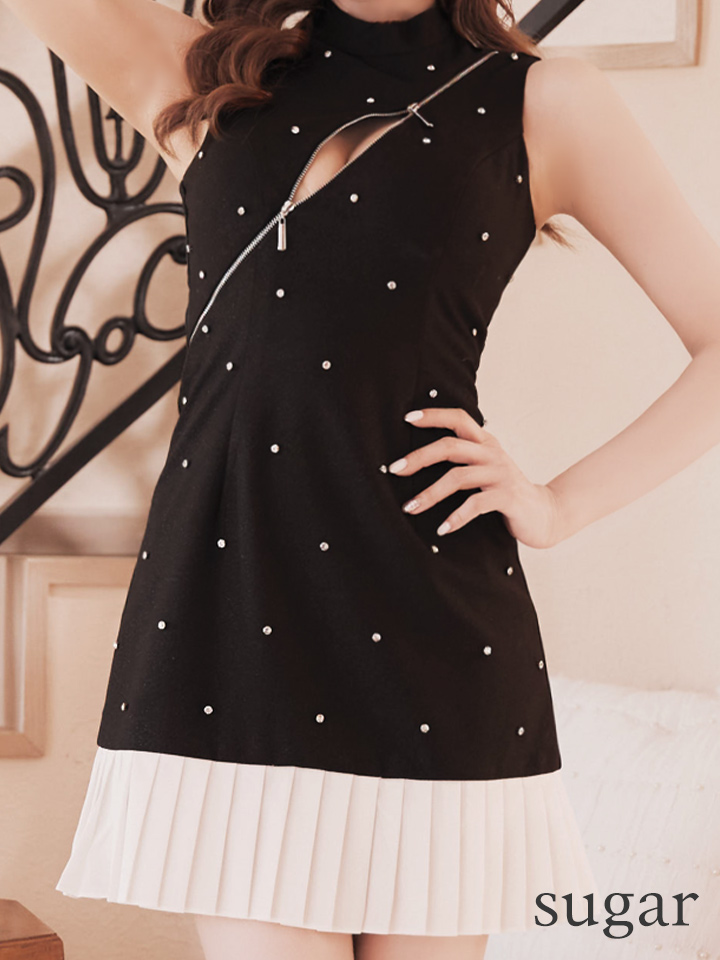 XSサイズあり【an /アン】ビジュー/ フロントジッパー/ ノースリーブ