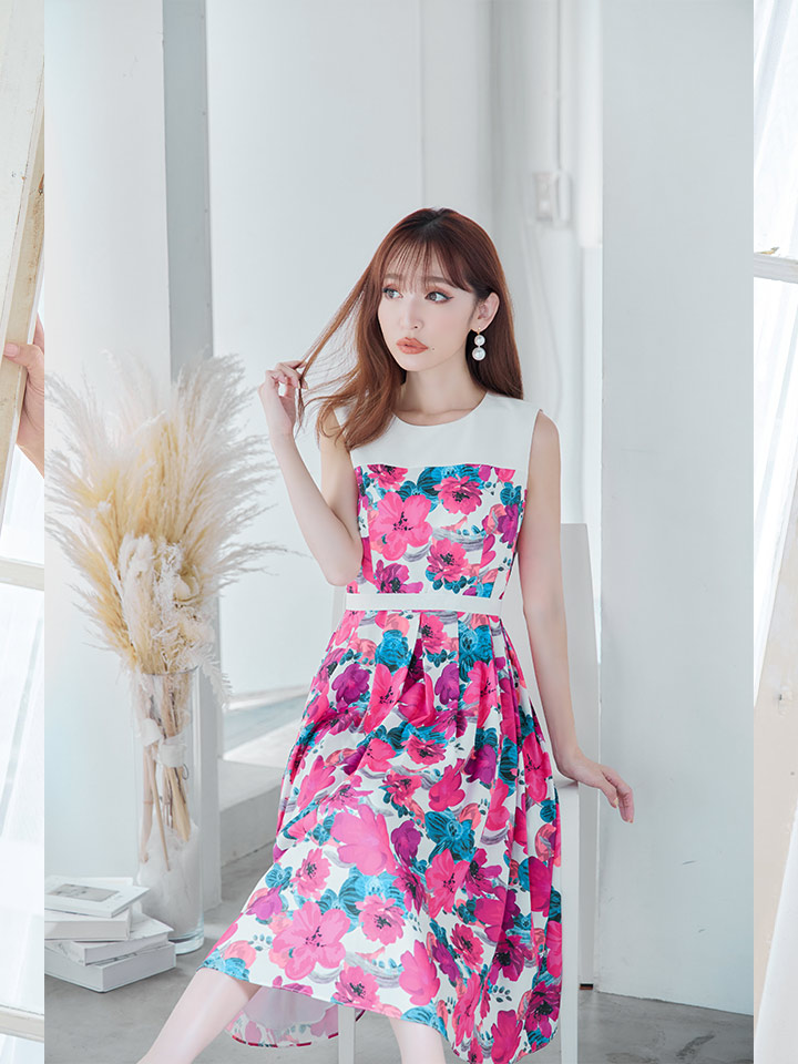 フラワー装飾 ノースリーブ ロングドレス DRESSCCO/ドレスコ 美品