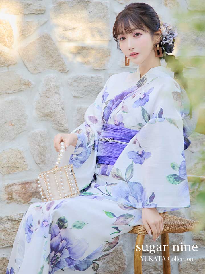 即日発送！】【浴衣】白地に水彩牡丹のクラシック浴衣 【浴衣3点