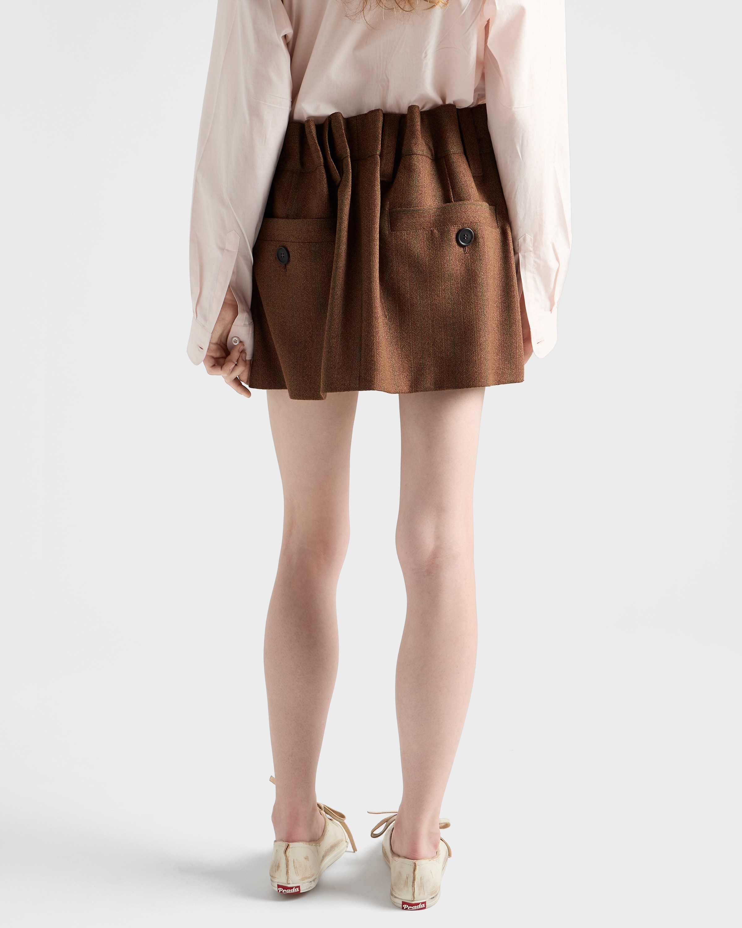 タバコブラウン ピンストライプ 杢糸ウール ミニスカート | PRADA