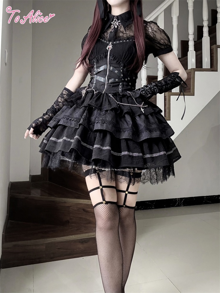 BlackShamrock】F187ベルトデザインスパイダージャンパースカート - To