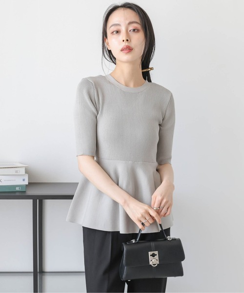 Lajour tシャツ 「日本製」2WAYペプラムリブニットトップス レディース