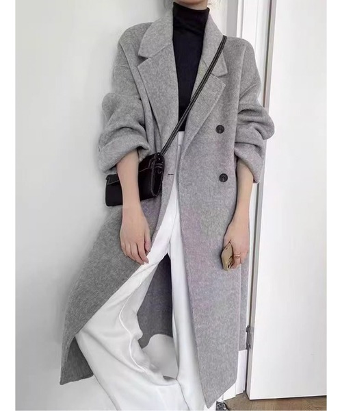 コート チェスターコート ダブルブレストロングコート レディース