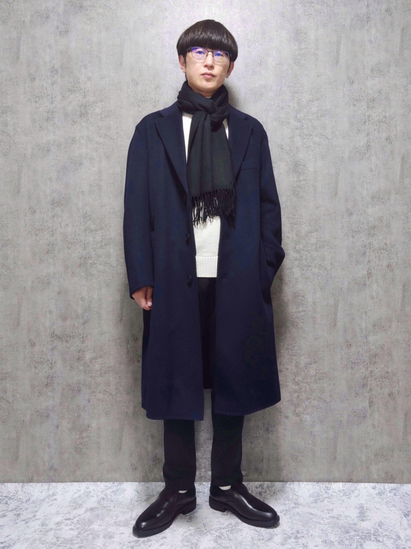 カシミヤブレンドオーバーサイズチェスターコート（メンズ）の着用