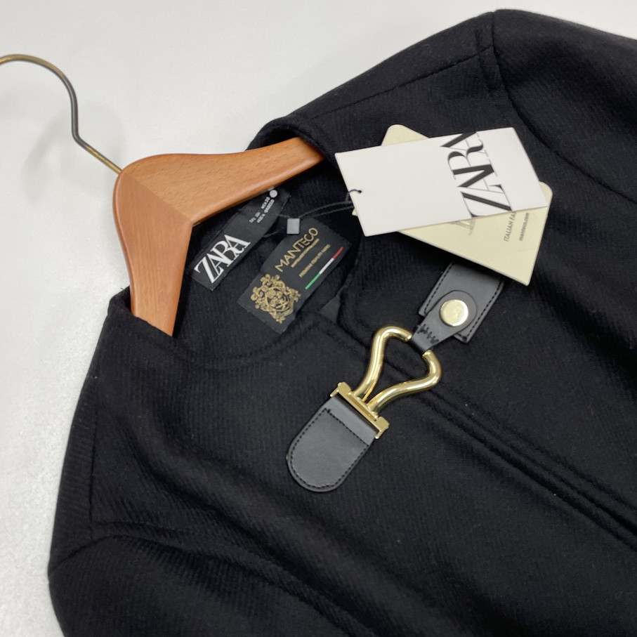 L/ ZARA×MANTECO ブラックケープコート バックル ゴールド レディース