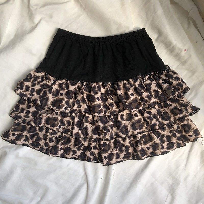 ヒョウ柄 3段フリル ミニスカート Lサイズ 姫ギャル 平成ギャル