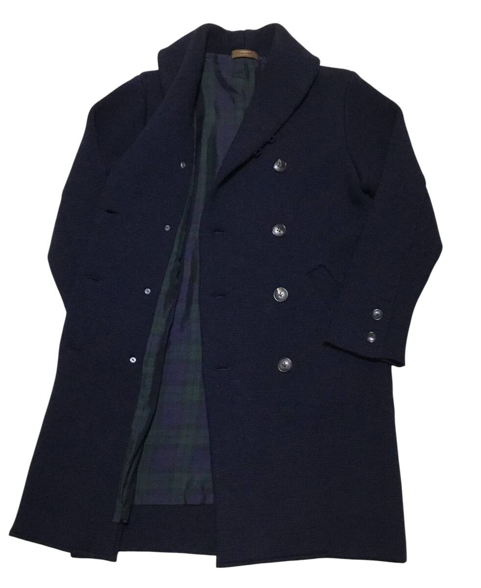 極暖 Vandori ヴァンドリ 良い 肉厚ウール ショールカラー ダブルコート 紺