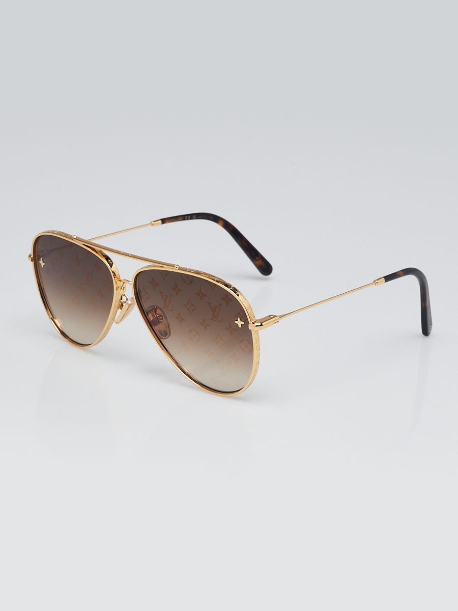 Louis Vuitton Goldtone Metal The LV Pilot Monogram Lens Sunglasses