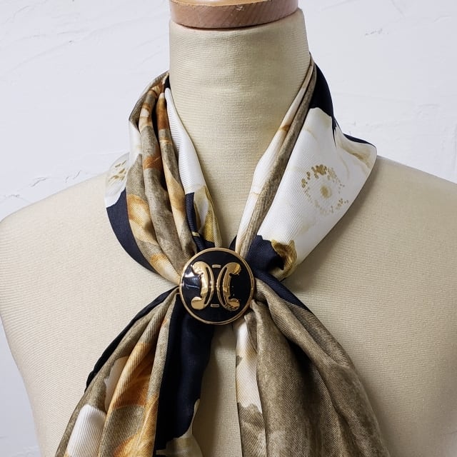 美品 セリーヌ CELINE ☆ ヴィンテージ ロゴ メタル スカーフリング