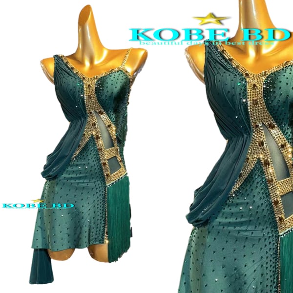 社交ダンスラテンドレス（グリーン&ゴールド/緑）【商品番号AIー 23120