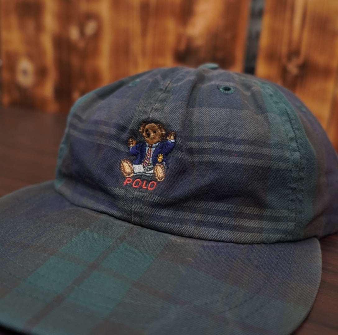 90s USA製 ralphlauren polo bear ロングビル キャップ/ラルフローレン