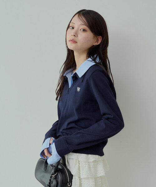 Chico 襟付きポロニット ニットウエストリボンプリーツスカート セット