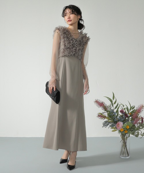 チュール ボリューム フリル ベスト シアー トップス ワンピース 3点