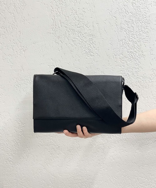 本革/470g》ワイドテープショルダーバッグ/ボディバッグ（ショルダー