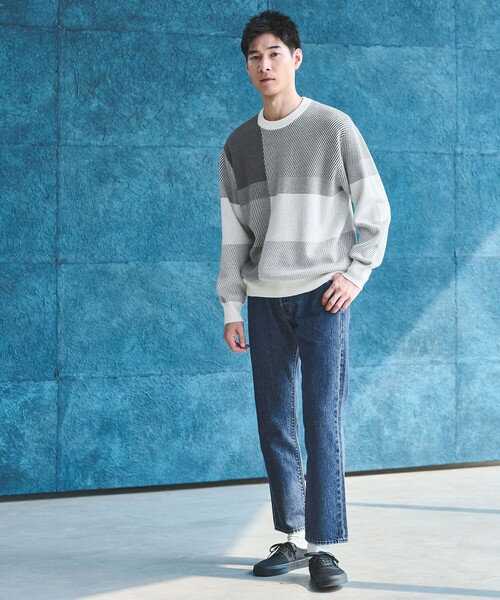 セール】カラー ブロック ジャカード クルーネック ニット（ニット