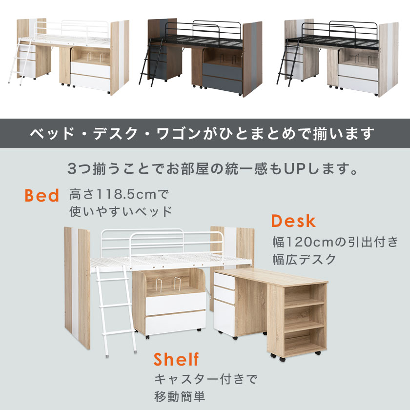 システムベッドセット デスク シェルフ キャビネット セット 木製