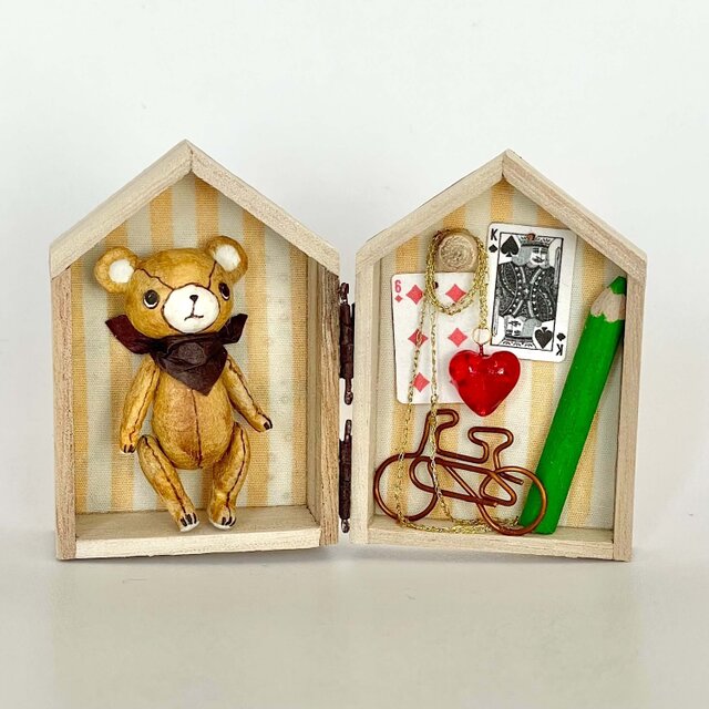 身長5cmのミニチュアテディベア／キャメル(和紙で作った小さなくまの