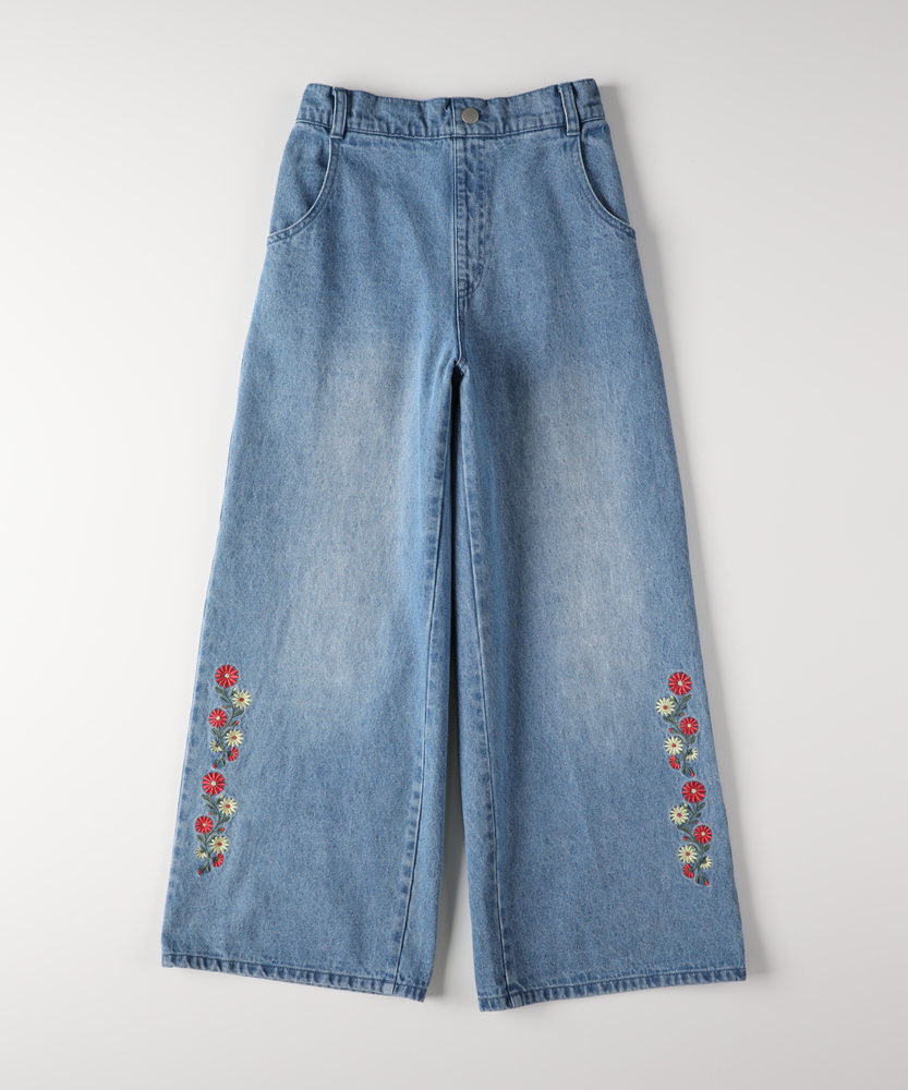 デニム刺繍ワイドパンツ(110 サックス): ボトムス｜Right-on公式