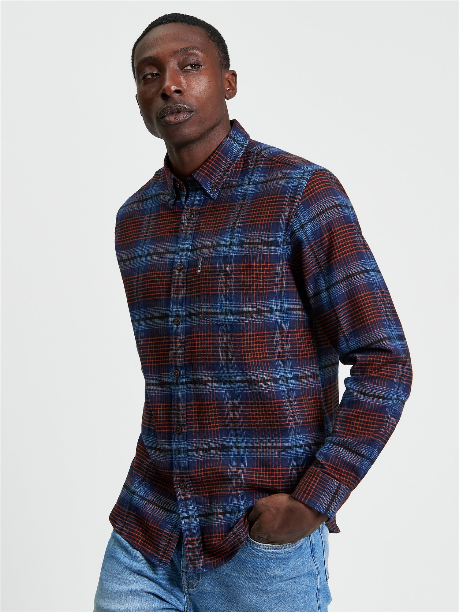 Ombre Check Shirt in Marine - Ben Sherman US