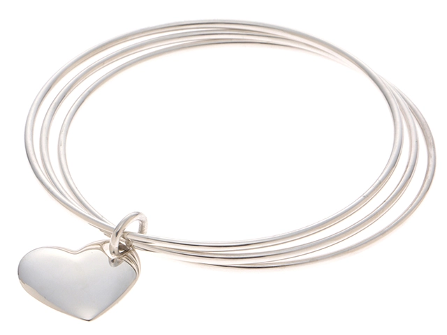 ティファニーシルバー925 バングル3連ハートチャーム