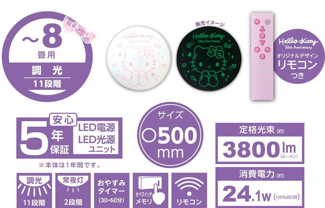 HELLO KITTY 50th LEDシーリングライト調光モデル|ルミナスLED|株式