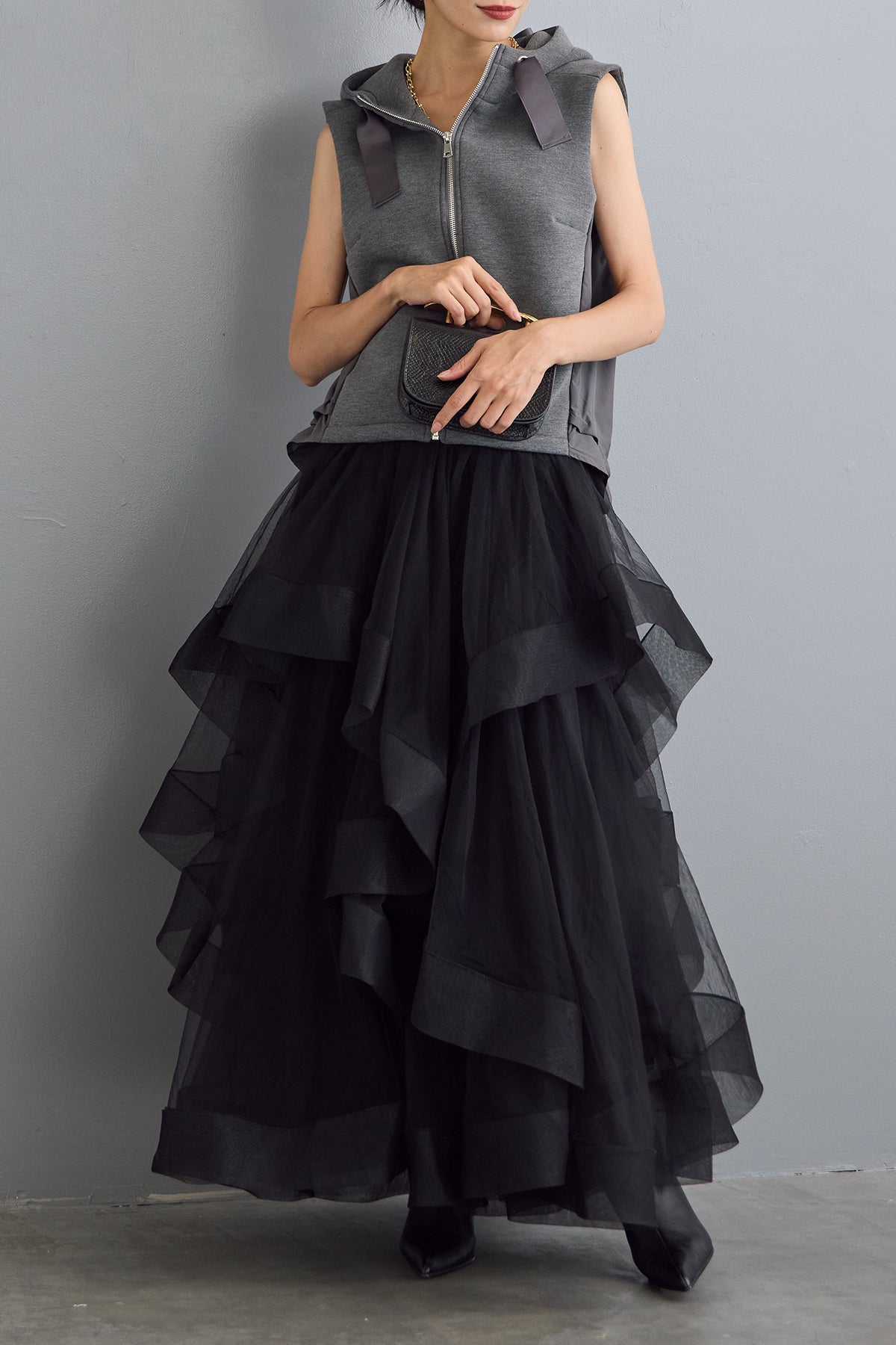 予約]ランダムフリルティアードボリュームスカート – Frene