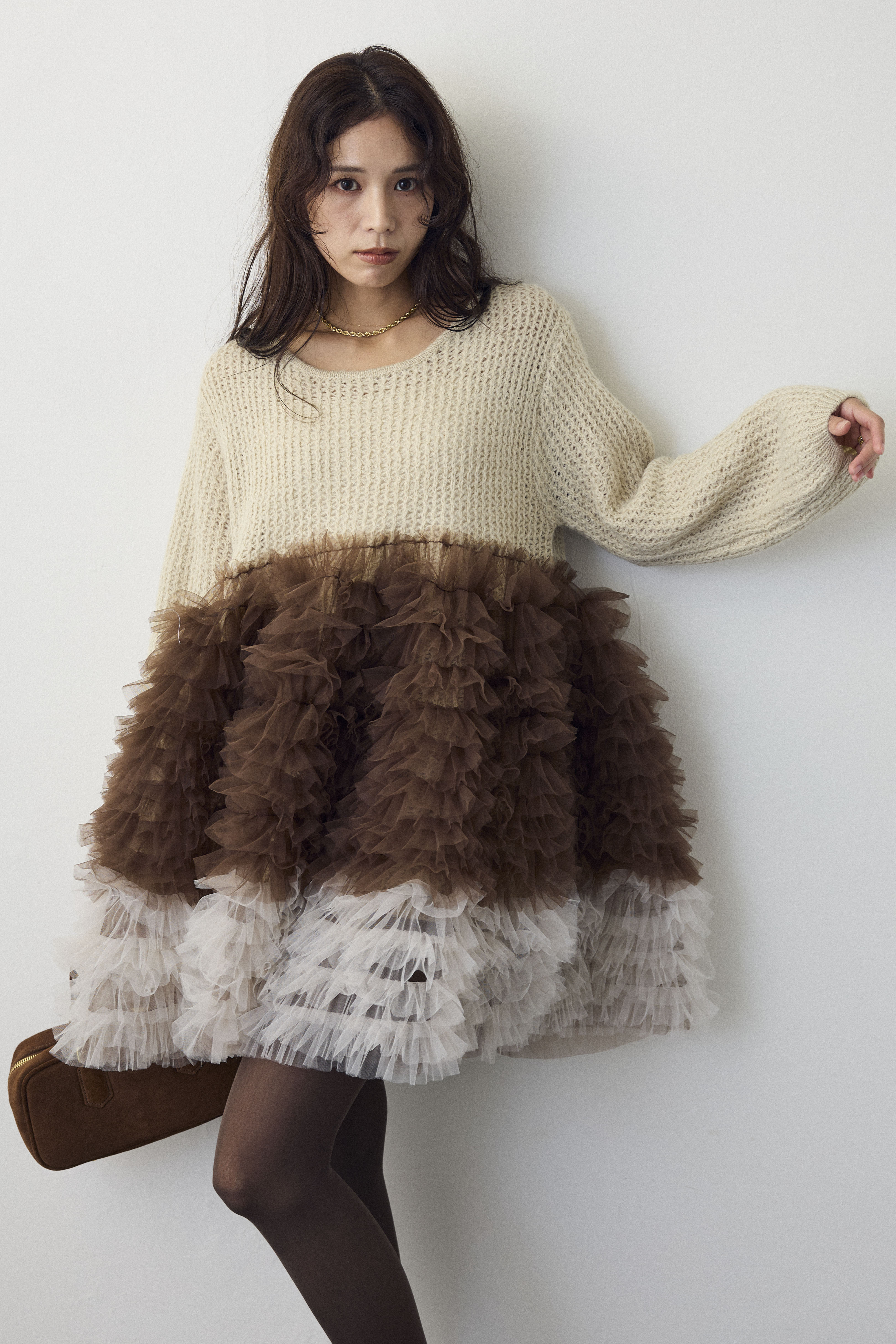 新品❩ frene ホイップチュールドッキングニットワンピース 予約