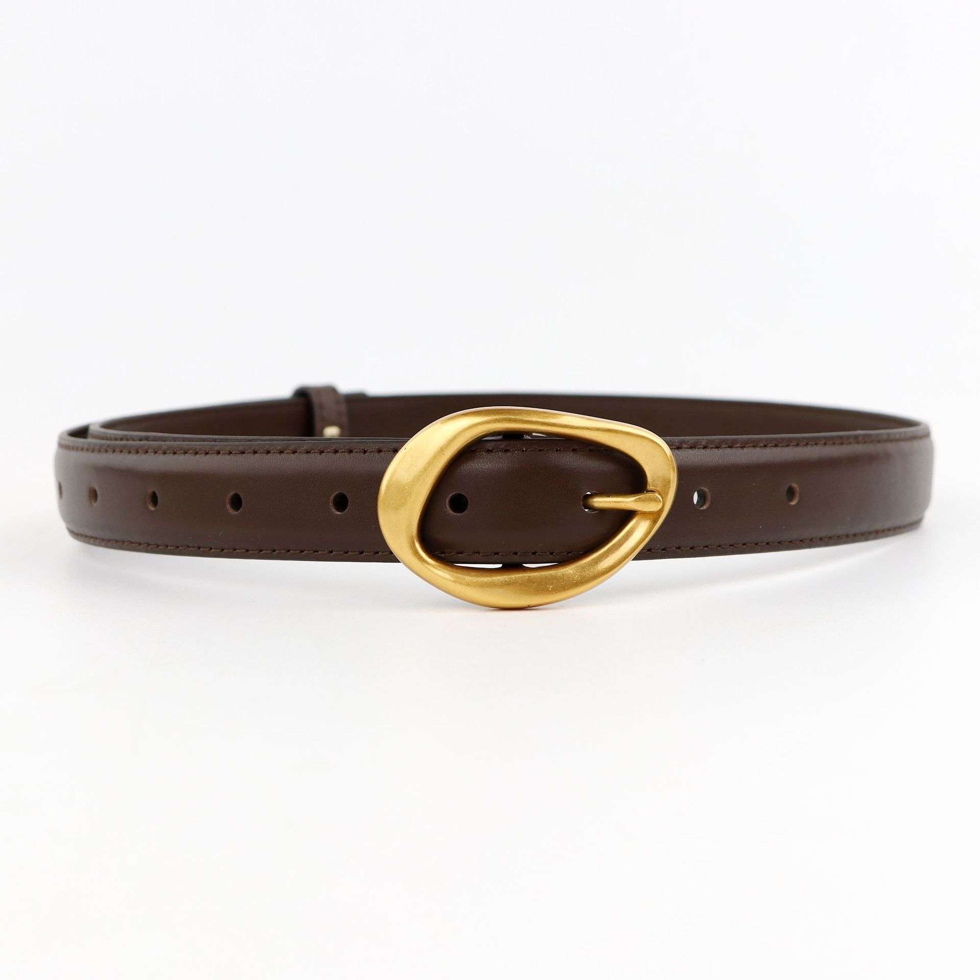 ベルト レディース レザーベルト ゴールドバックル オーバル型 細身