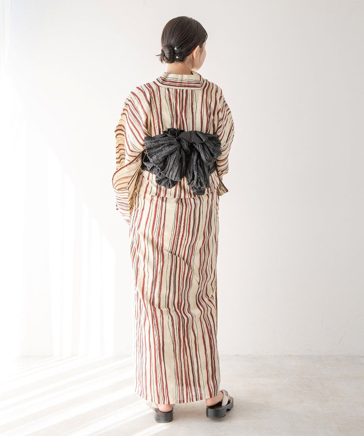 こだわり浴衣5点セット (浴衣/帯/下駄/腰紐/着付け冊子) 麻混 綿麻 先