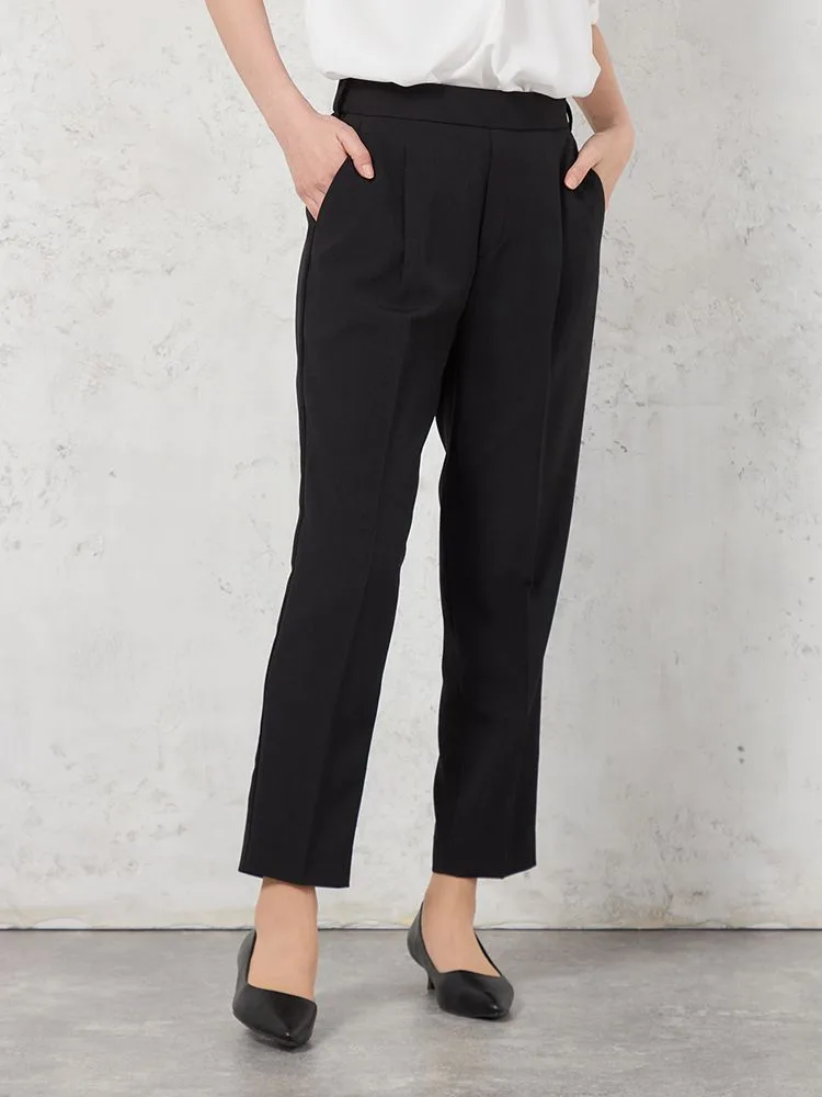 ブラック 【高通気】WALK PLUS テーパードパンツ リネンライク