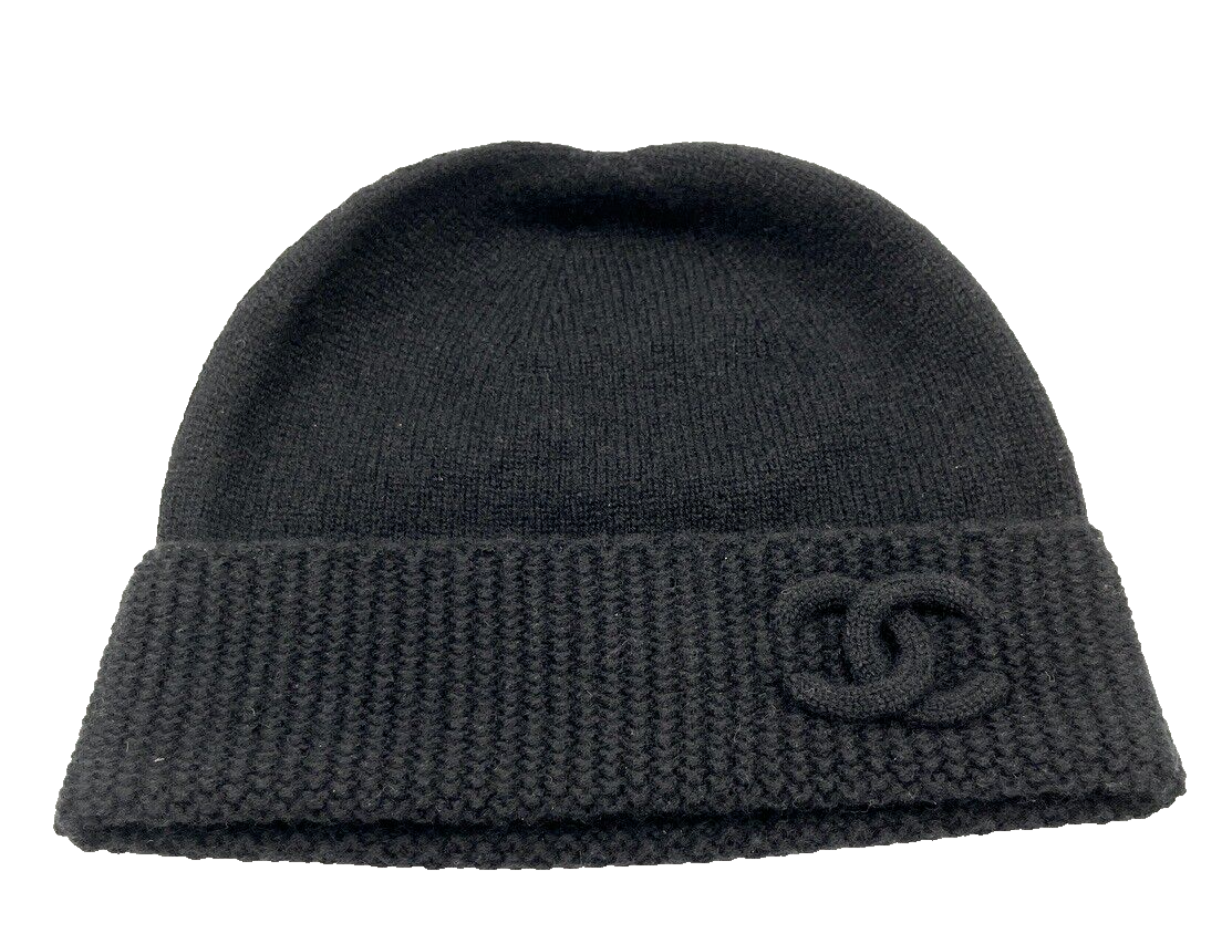 Authentic Chanel Black Beanie Hat CC logo Brand New | eBay