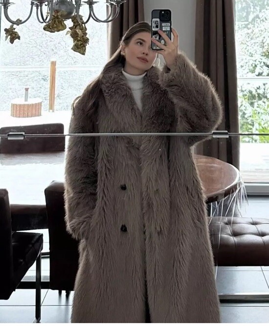 ZARA FW24 NEW WOMAN LONG FAUX FUR COAT TAUPE GREY M 6318/243 | eBay