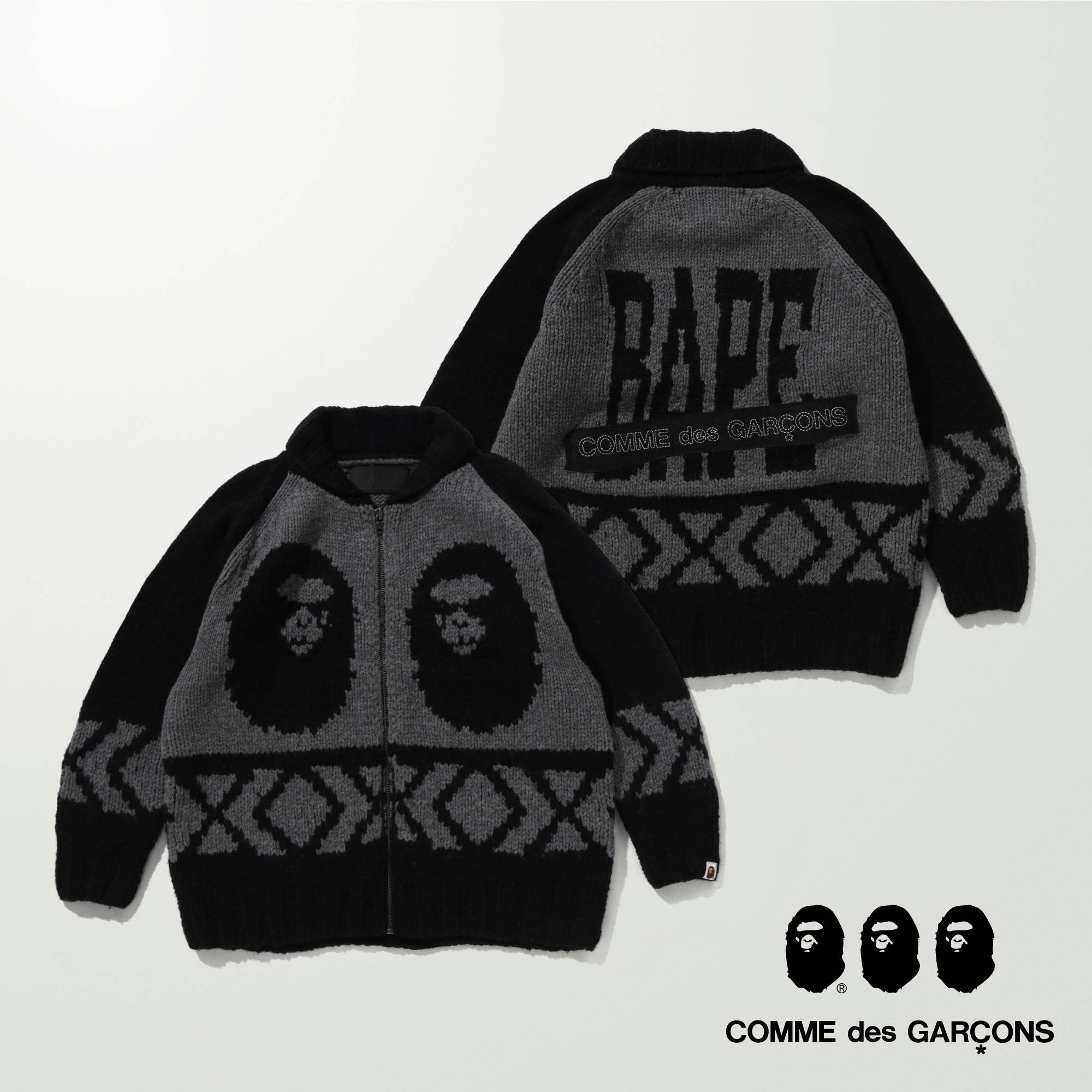 A BATHING APE® × COMME des GARÇONSに手編みのニットアイテムが登場
