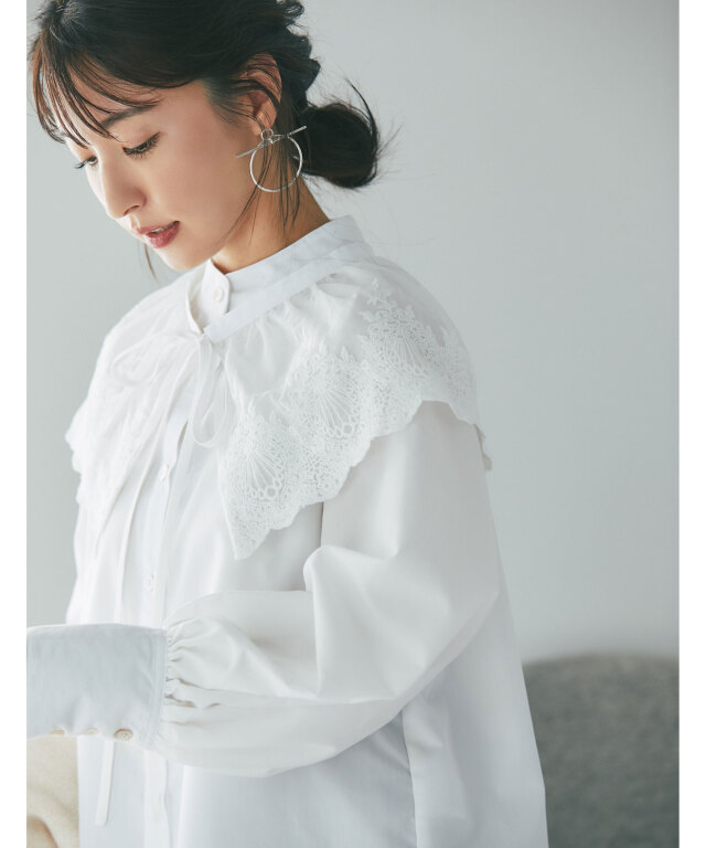 yuumiさんコラボ】リバーレース襟セットスタンドカラーシャツ